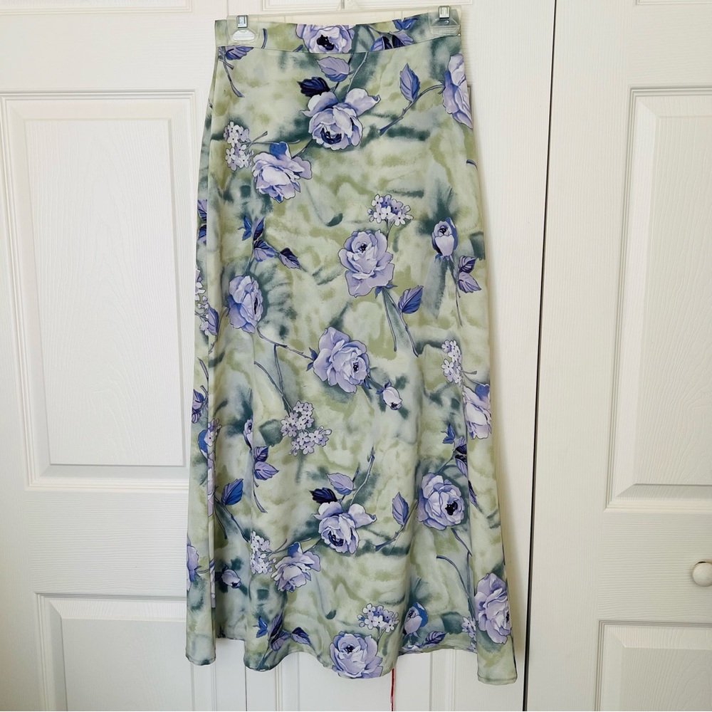 Green and Lavender Maxi A-line Skirt for Casual Wear